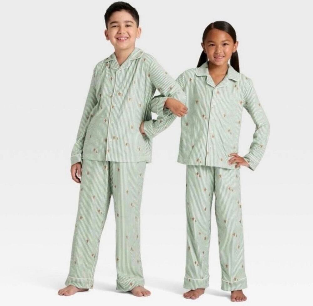 Wondershop Kids Gingerbread Pajama Set Green Stripe Size L 10/12 NWT Holiday